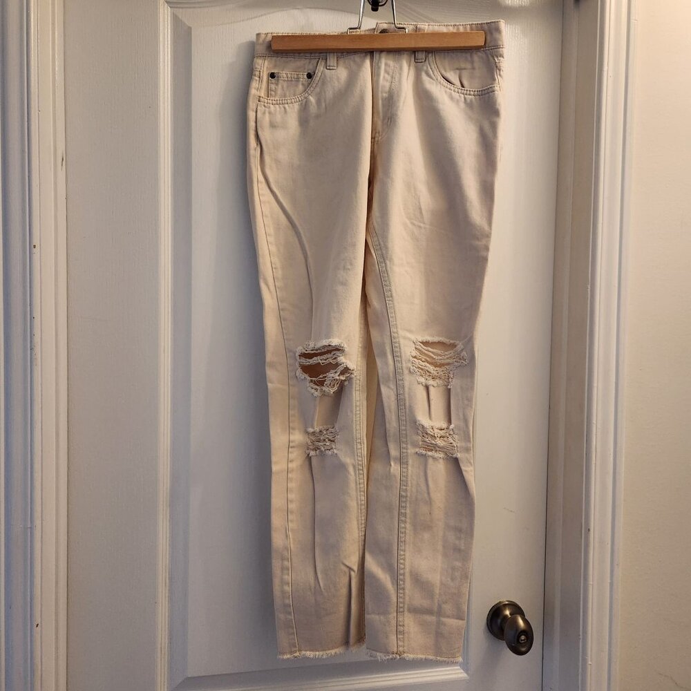 Harlow boyfriend Shredded Ivory Jeans Size 23, 100% Cotton, Girls, Youth, Trendy